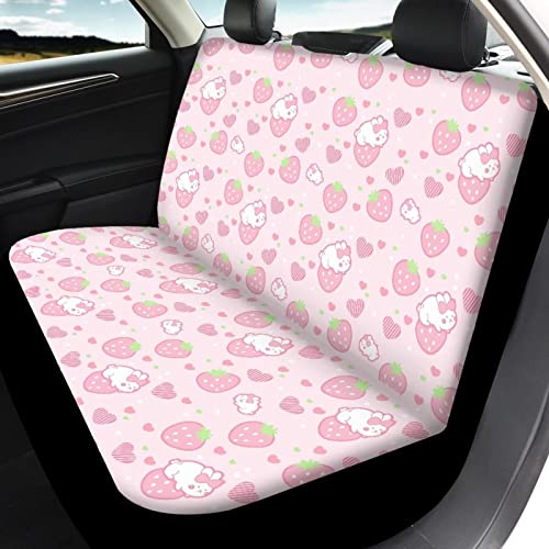 Image of Modysero Strawberry Print Pink Car Set Cover Full Set Durable Soft Front Rear Bench Seat Cover Set for Women Elastic Breathable Automotive Seat Protector Universal Fit All Cars Trucks