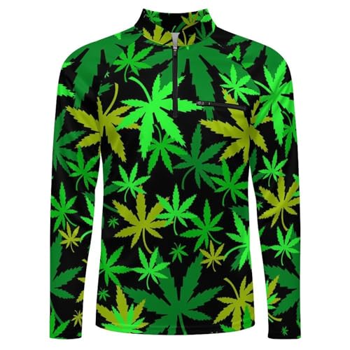 Colorful Marijuana Men's Rash Guard Long Sleeves Quick Dry Fishing Workout Shirts with Zipper4