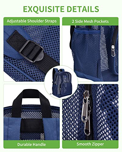 Image of MAY TREE Mesh Backpack, Heavy Duty Mesh Beach Bag for Women Men, Blue