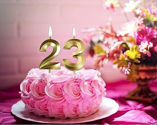 Image of Number Candles 3 inch for Birthday, Wedding, Engagement, Valentines Day Celebration, Theme Party Cake Decoration Gold (Number 23 or 32)