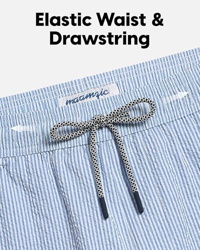 maamgic Men's Swim Trunks 5.5 inch Seersucker 2 in 1 Beach Shorts Quick Dry Bathing Suits with Compression Liner3