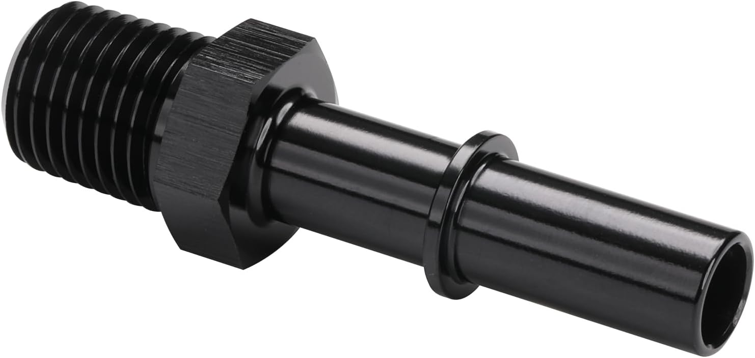 1/4 NPT Male to 3/8" SAE Quick Disconnect Male Push On EFI Fuel Fitting Adapter Straight Aluminum Black
