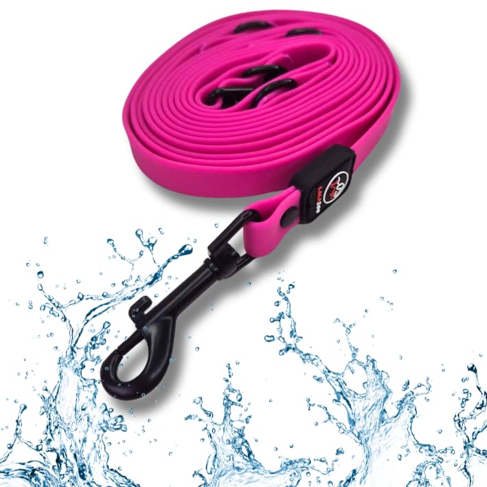 RUBBY Hundeleine PVC 10m – wasserdichte Verstellbare Trainingsleine & Führleine mit 2 Karabinern – Antibakteriell, Reißfest & Robust – Für Kleine, Mittlere & Große Hunde – Fuchsia