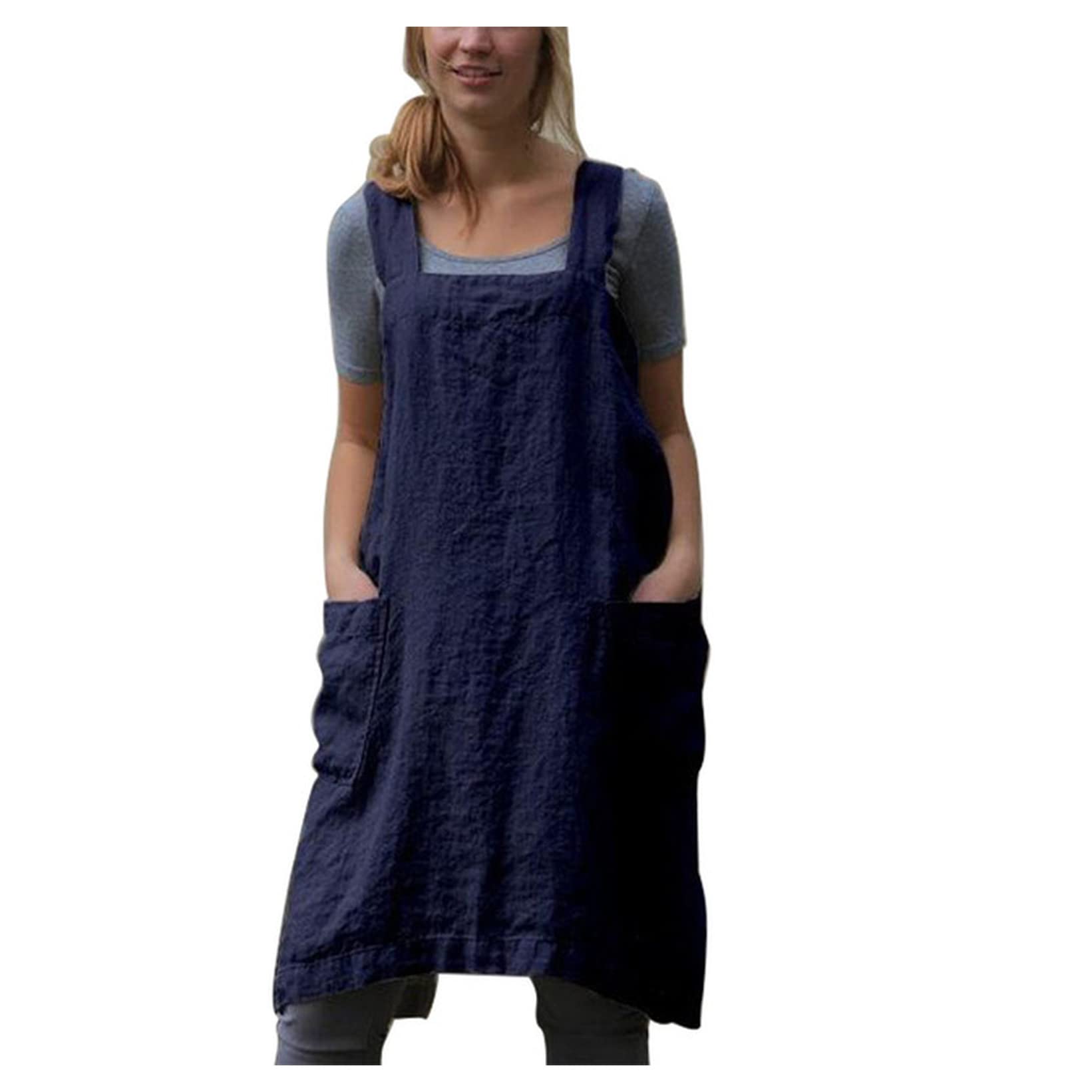 KAYLRE Delantal Cocina Cocina Delantales for Mujeres Hombres Algodón Lino Japón Estilo Vendaje Sólido Herramienta de Limpieza Cocina Cocina Delantales Plus Tamaño Delantal (Color : 4, Size : XL)