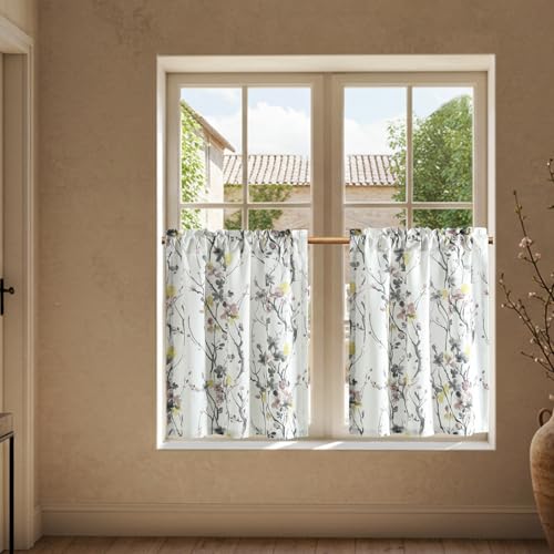 Leeva Cafe Curtains 36 Inch Length, Light-Filtering Bedroom Half Curtains for Windows, Farmhouse Style, 2 Panels of 30" x 36"