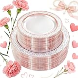 Joyido 102PCS Rose Gold Plastic Plates - Clear Rose Gold Disposable Plates - Elegant Hammered Plate Include 51PCS 7.5inch Dessert & 51PCS 10.25inch Dinner Plate for Wedding Party Mother’s Day