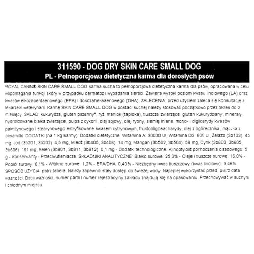 Royal Canin Skin Care Small Dog Under 10kg 2 kg Adult