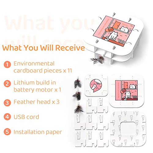 Mollybox Interactive Cat Toy For Indoor Cats, 2 In 1 Cat Scratcher Automatic Feather Toy, Automatic Ambush Feather Cat Toy, Kitten Toy With 3 Feather & 2 Scratcher Pads, Usb Rechargeable Cat Toys #TOP3