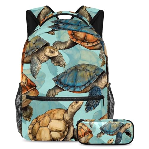 Sac à dos voyage et cours grande capacité avec motif tortue pour adolescent actif