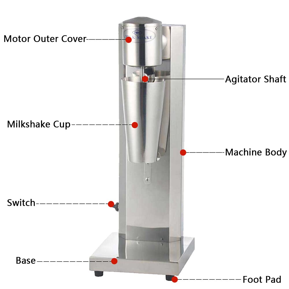 Commerciale Macchina Per Frappè Acciaio Inossidabile Frullatore Elettrico Per Frullatore Per Bevande Frullato Latte Frullatore Per Gelato Per Casa O Affari Tazza Da 750 Ml (Argento)