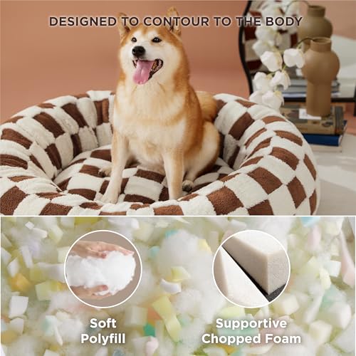 Image of LE SURE Shown on TV Donut Large Dog Bed - Round Cat Beds Indoor Anti-Anxiety Calming Present for Pets, Washable Cute Modern Beds with Jacquard Shaggy Plush & Anti Slip Bottom, 36 Inch, Brown