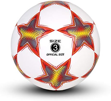 YANYODO Soccer Training Ball, Pentagram Practice Soccer Balls Classic Sizes 3,4,5 for Youth, Kids, Perfect for Outdoor & Indoor Match or Game, Red White (Size 3)