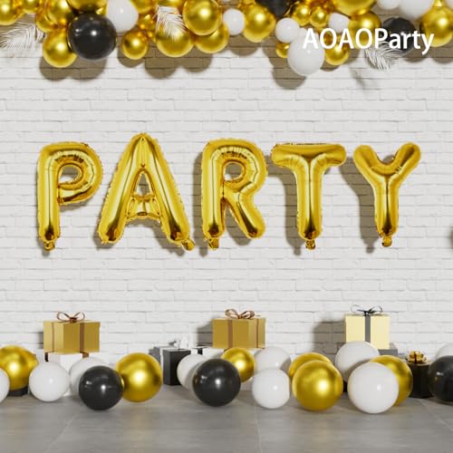 Image of 52PC Letter Balloons Foil Mylar Gold Balloons A-Z 16Inch Hanging Alphabet Balloon Custom Phrase for Birthday Anniversary Wedding Party Decorations