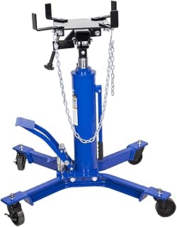 K Tool International XD63505 1,000 lbs. Two Stage Under Hoist Transmission Jack for Garages, Repair Shops and DIY, Height 37" to 76.4", Overload Valve, 2 Angle Adjustments, 4" Swivel Casters, Blue