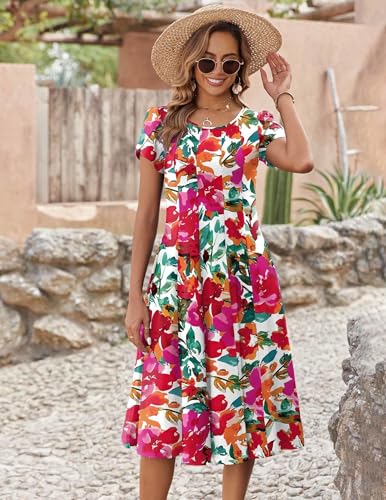 Image of ZEAGOO Womens Casual Dresses for Summer Short Sleeve Flare Midi Dress Loose Flowy Beach Sundress
