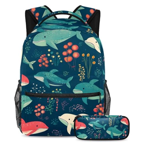 Sac à dos baleines coloré grand format idéal pour le collège