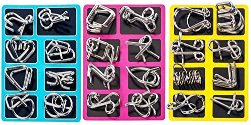 elecnewell IQ Puzzle Brain Teaser Set of 24 Brain Teasers Metal Wire Puzzle Toys - Assorted Metal Puzzle Toys for Gifts, Party Favors, Prizes, Disentanglement Puzzle Unlock Interlock Toys