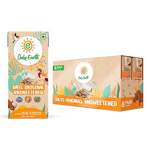 Image of Only Earth Oats Milk | Unsweetened Drink | Lactose Free | Preservatives Free | Plant Based | Dairy Alternative | Source of Calcium | Source of Vitamin B1, B2 & B12 (180ml(Pack of 8))