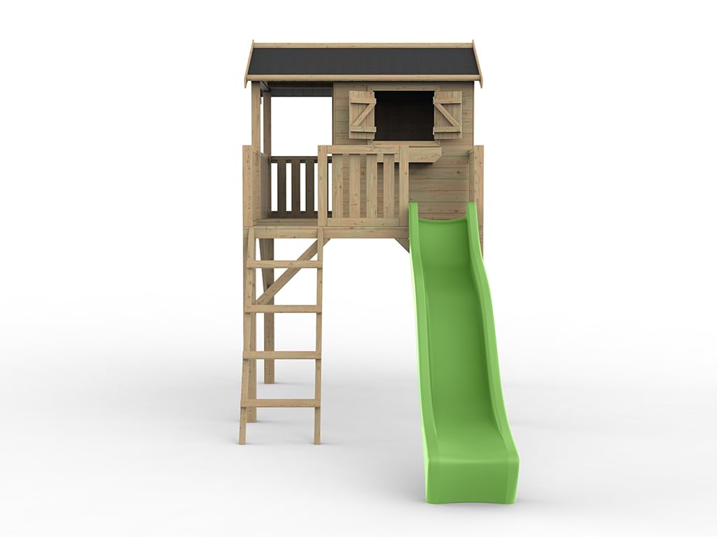 Prestige Garden Stelzenhaus Funny XXL Grün 285 x 188 x 303 cm, Kesseldruckimprägniertes Garten Spielhaus mit Rutsche, Veranda und Balkon, Fingerklemmschutz, Stabiles Holz Spielgerät für Kinder, 0 x...