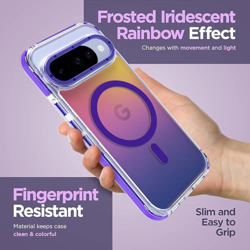 Image of Magnetic Case for Google Pixel 10 /10 Pro [Compatible with Magsafe] [Cute Fashion Fluorescent Design] Shockproof Slim Translucent Matte Case for Pixel 10 /10 Pro 6.3 inch, Purple