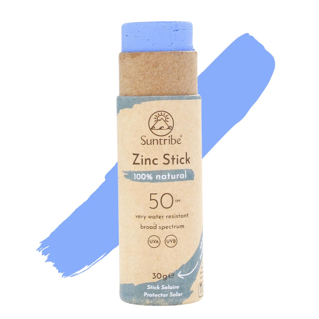 Suntribe Natural Mineral Zinc Sun Stick SPF 30-30 g, Ocean Blue, Organic - 100% Natural, Reef Safe, Mineral UV-Filter - Very Water Resistant, Zero Waste - Winner Beauty Shortlist Awards 2022