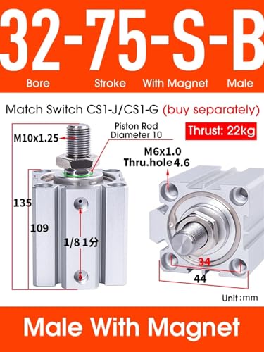 Cylindre pneumatique SDA32-SB compact double effet alésage 32 - 3