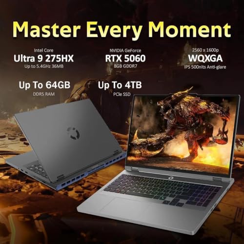 Image of Lenovo Legion 5 16 inch WQXGA(2560 x 1600) IPS 240Hz Gaming Laptop, Intel Ultra 9 275HX (Up to 5.4GHz), 64GB DDR5 RAM, 2TB SSD, NVIDIA GeForce RTX 5060 8GB GDDR7, Backlit Keyboard, WiFi 7, Win 11
