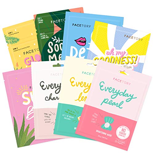 FACETORY Oily Skin Type Sheet Mask Collection - Soft and Form-Fitting Facial Masks, For Oily, Acne-Prone Skin - Purifying, Hydrating, and Soothing Face Masks (Pack of 8)