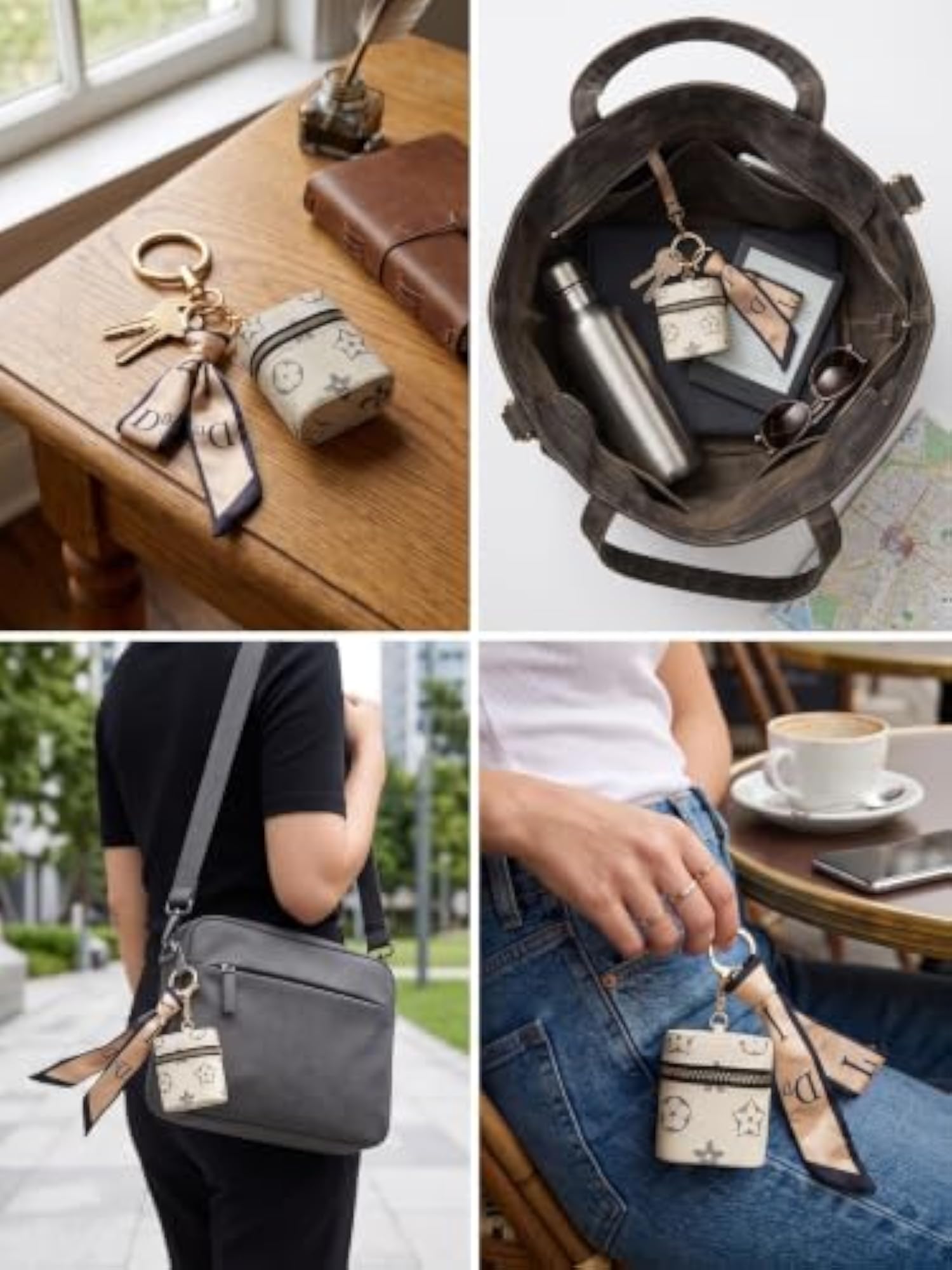 Case Keychain Leather Zipper Coin Pouch Bag Charm Scarf