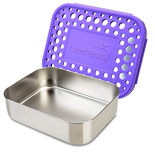 LunchBots Medium Uno Stainless Steel Sandwich Container | Open Design for Wraps, Salads or a Small Meal | Eco-Friendly, Dishwasher Safe and BPA-Free | Stainless Lid | Purple