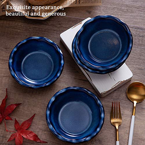 Porcelain Individual Mini Pie Pans With Ruffled Edge, 5 inch Quiche Cake Tart Pan Round Baking Dish, Set of 4, Reactive Glaze Nebula Blue -Jemirry - Thumbnail 5