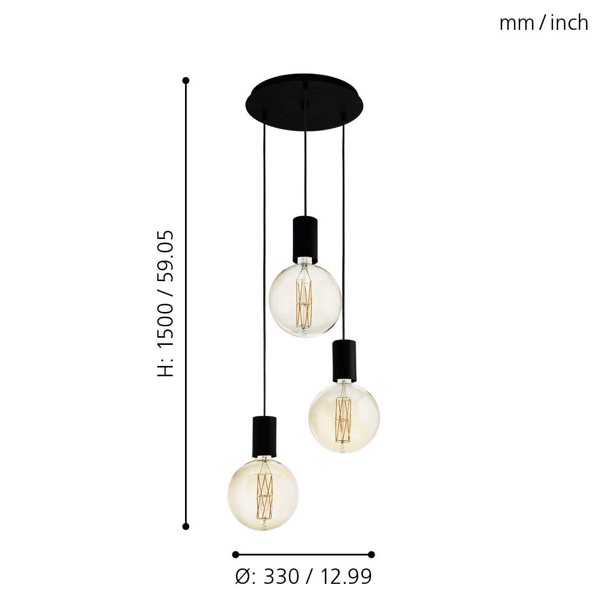 EGLO Pendelleuchte Pozueta, 3 flammige Hängelampe Vintage, Industrial
