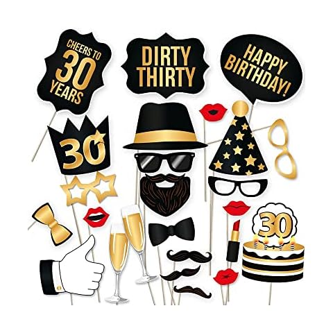 JIAMIAN 24pcs Birthday Photo Booth Props Kits, Mix Of Hats, Wine Glass, Lipstick, Tie, Happy Birthday Decorations On Stick Funny Diy Kit, Party Birthday Parties Weddings Cover