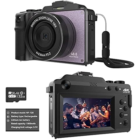 OIEXI 48MP Camera for Photography,4K Digital Camera for Kids and Adults with Front and Rear Dual Cameras,18X Digital Zoom,Built-in 7 Color Filters,32GB TF Card,Rechargeable Battery(Lilac Violet) Cover