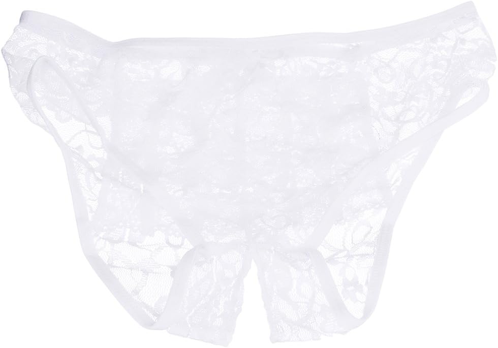 MYADDICTIONWomens Lace Open Crotch Low Rise G-String Underwear White L
