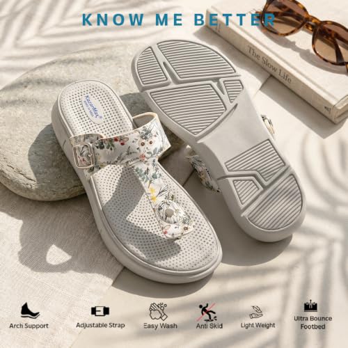 Image of KazarMax Amelia Lightweight | Cushioned | Bounce Back | Floral Printed Flat Thong Sandals For Women