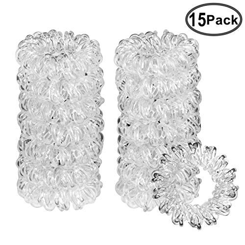 Transparent Spiral Hair Ties No Crease Hair Coil Set Phone Cord Traceless Elastic Hair Ties Hair Bands Hair Ring Ponytail Holders Suitable for All Hair Types,15 pack