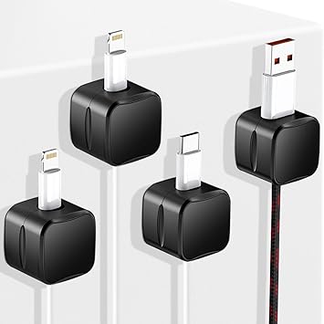 GadgetBite Magnetic Cable Organizer Clips – Self-Adhesive Wire Management Solution for Home and Office,Car,Desk, management Solution for Data Cable, Power Cords and more (Pack of 4)-Black - image, photos