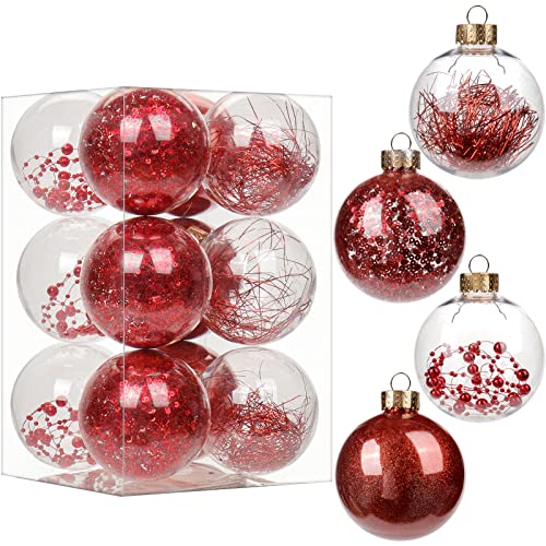 8 cm 12 bolas de Navidad transparentes acrílicas para árbol de Navidad / decoración del hogar Año Nuevo Fiesta Decoración Cover