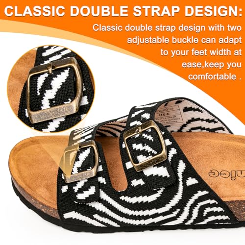 Image of Women's Comfy Arch Support Cork Footbed Adjustable Knitting Straps Indoor and Outdoor Slides Sandals