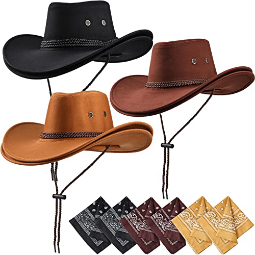Image of Zhanmai 12 Pcs Cowboy Hat and Bandana Cowboy Cowgirl Hats Bulk Western Party Costume Halloween Accessory