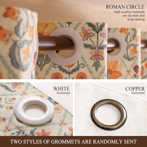 Image of ISAENNE Designer French Linen Printed Curtains,2 Panels,71 inchx65 inch-Floralsea