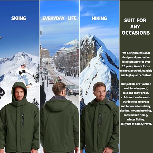 Image of Men's Winter Skiing Jacket Waterproof Warm Snow Fleece LiningCoat Mountain Hooded Windproof Rain Jacket S-6XL