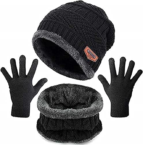 Winter Knit Beanie Cap Hat Neck Woollen Cap Muffler & Gloves Combo for Men | Neck Warmer & Hand Gloves Set | Soft Stretch Cold Protection | Touchscreen Gloves for Winter Men-image-49