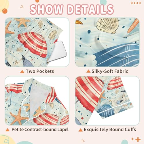 senya Seashells Sea Pigeon Satin Summer Pajama Sets Silk Short Sleeve Button Down Sleepwear3