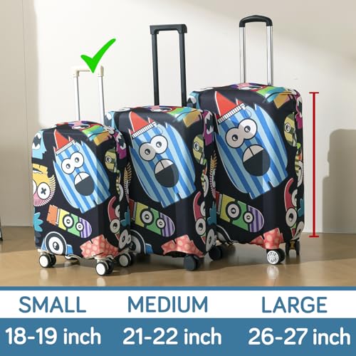 Image of HOKIPO Suitcase Covers for Trolley Suitcase, 220gsm Durable and Washable, Small (18-19inch) - Funny Monsters (AR-6343-D9)