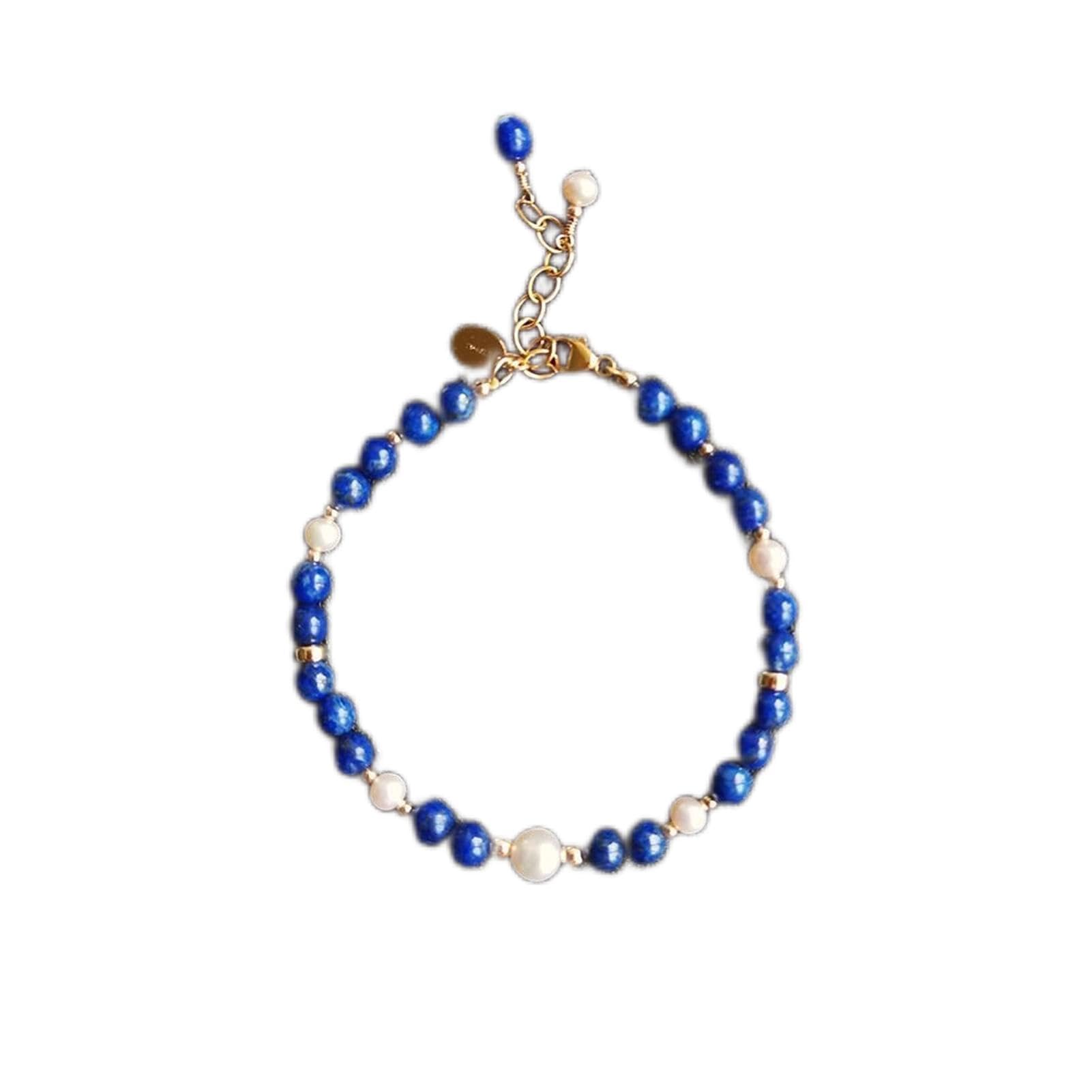 WZGWDC Braccialetti da Donna in Pietra Naturale lapislazzuli Perle 14k GF Colore Regolabile per Donna Uomo Regalo Blu 17