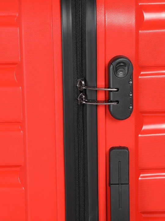 Image of Teakwood Small-Medium Cabin Size 8 Wheels Trolley Bag, Hard Cabin with Zipper Closure, Adjustable Push Button & Cross Side Strap, TSA Lock System 360 Degree (Set of 2, Red)