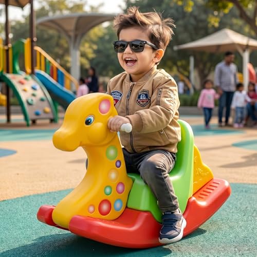 Image of Toyzone 2 in 1 Rocking Giraffe Ride On| Baby Rocker with Comfortable Seat & Back Support | Durable Child-Safe Design | Smooth Rocking Base | Indoor Play Toy | 1-4 Years