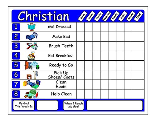 Chore Chart. Customize with Child’s Name and Up to 8 Chore Pictures, Has Goal and Reward Section, Use with Dry Erase Markers